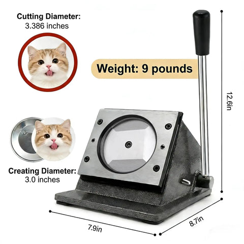 3 Inch Button Cutter Tool Heavy Duty Round Circle Graphic Badge Puncher Die Cutter With Manual Long Lever, side view