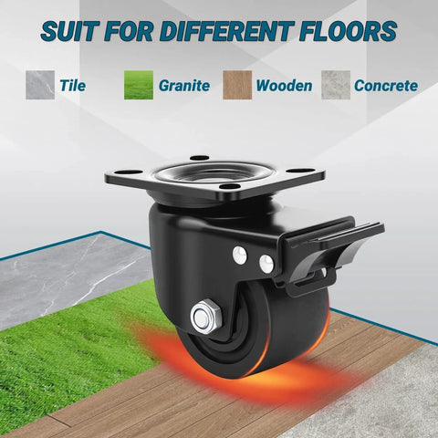 Angled front view of a 3-inch heavy-duty swivel caster with brake, mounting plate, and black nylon wheel