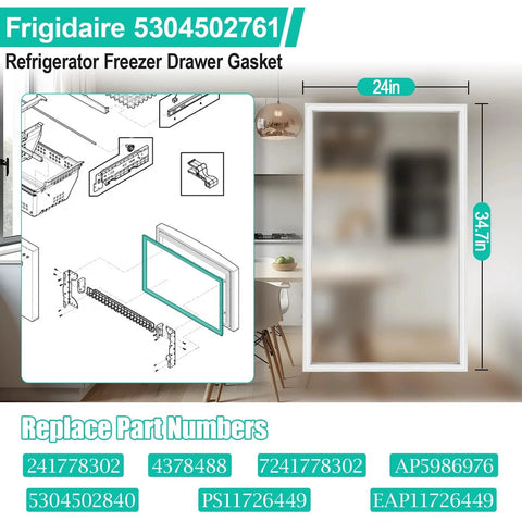 Upgraded Fridge Freezer Door Seal Replacement shown with measurements and compatible model diagrams