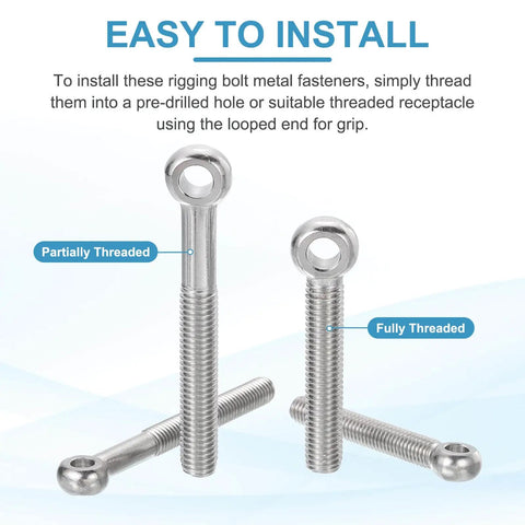 12 Pack M5 Shoulder Swing Eye Bolts 304 Stainless Steel Pro Grade Heavy Duty Full Thread Fisheye Eye Slip Hole Screws Silver Tone