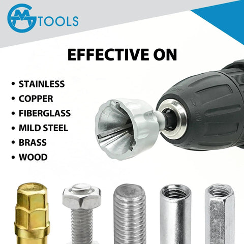 Deburring External Chamfer Tool With YG8 Carbide Blade And Quick Release Shank All-In-One Drill Bit Set attached to drill