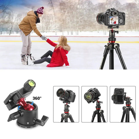 All Purpose Mini Ball Head For Tripods And Monopods 360 Degree Panoramic Rotation With One Quarter To Three Eighths Screw Adapter