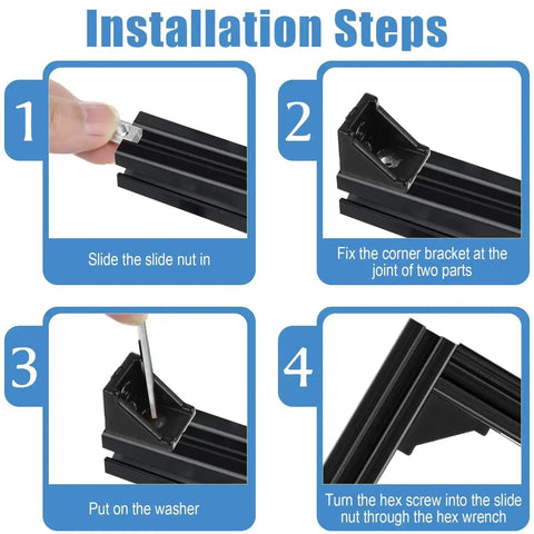 Installation steps for 30 Set 2020 Aluminum Extrusion Corner Bracket Kit With 60 T Slot Nuts And 60 M5 Screws And 60 Washers