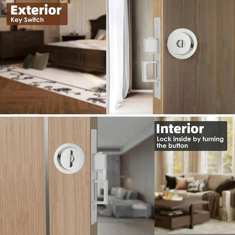 Pocket Door Hardware With Pull Recessed Door Handle Lock For Furniture Invisible Sliding Door Lock Handle Silver Zinc Alloy Construction Anti Rust Corrosion Resistant Durable With Smooth Edges And Mute Operation Provides Secure Fit installed on bedroom and living room doors.