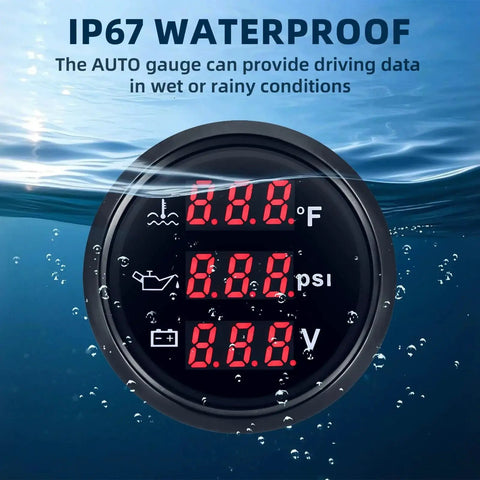All In One 3 In 1 Boat Gauge Kit for Marine Use Water Temp 104F to 248F Oil Pressure 0 to 145 PSI Voltmeter 9 to 32V underwater display