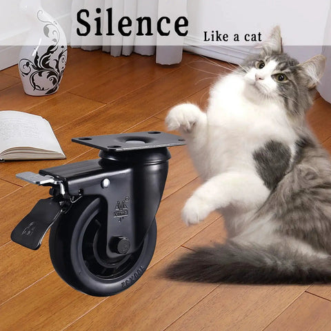 Beefy Heavy Duty 4 Inch Caster Wheels Set of 4 with Brakes in living room with a cat, demonstrating quiet operation and stability.