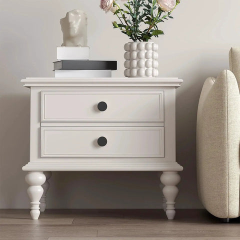 White dresser with 18 Pack Black Cabinet Knobs Zinc Alloy Round Drawer Knob 1-5/8 Inch, two drawers, plant on top