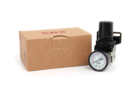 SNS air compressor pressure regulator with gauge and bracket, 0-150 psi, 1/4 NPT female thread