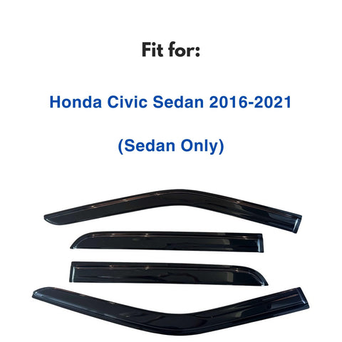 OutChannel Window Visors For 2016 2021 Honda Civic Sedan 4 Piece Bangin Rain Guards Vent Deflectors By IG Car Accessories, black, automotive-grade.