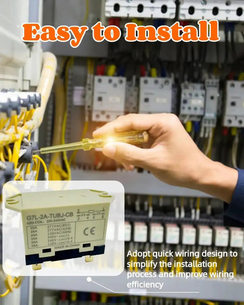 Installation of General Purpose Relay With Test Button in industrial control panel with quick connect terminals and screwdriver.
