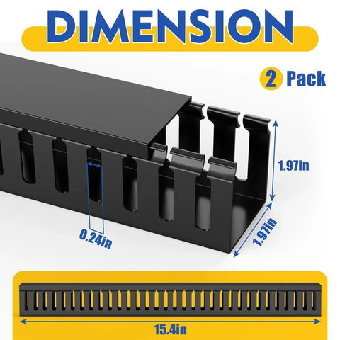 Under Desk Cable Management Raceways Kit, Two-Piece Open Slot Duct For Hiding Wires, 30.8 Inch Total Length, Black dimension details