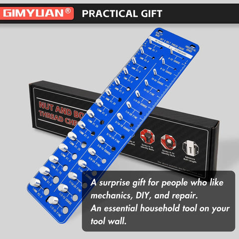 Thread Size Checker For Nuts And Bolts Nut And Bolt Thread Gauge For Measuring Threads, showing blue gauge with red indicators.