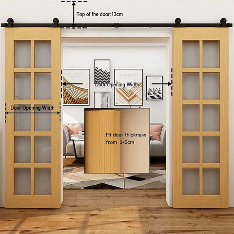 Heavy Duty Sliding Barn Door Rail Hardware Kit For Bypass Single Track For Double Doors Built Tough And Quiet Easy To Install 6mm Thick Carbon Steel Sliders With Ultra Smooth Glide Ideal For Tight Spaces installed view