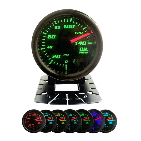 Oil Pressure Gauge 52mm 2 Inch Digital LED Display with 1 8 NPT Male Thread Sensor and Cup Included, seven color backlight options