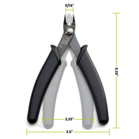 Front view of Pro Grade Flush Cutter For Wire Up To 16 AWG Precision Sharp Cutting Pliers For Ethernet Cabling Electronics Jewelry And Crafts Hardened Carbon Steel With Non Slip Ergonomic Handle And Spring Assist with measurements