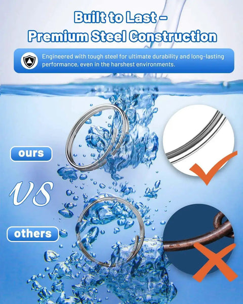 Heavy Duty Stainless Steel Cotter Rings With Dual Coil Design, 115 Pack shown in underwater comparison against other rings