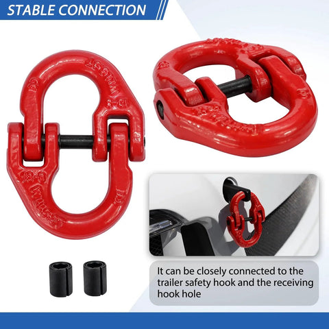 Half Inch Tow Hitch Hammer Lock Safety Chain Adapter Connector Link For Secure Trailer Chains G80 Alloy Steel with red finish