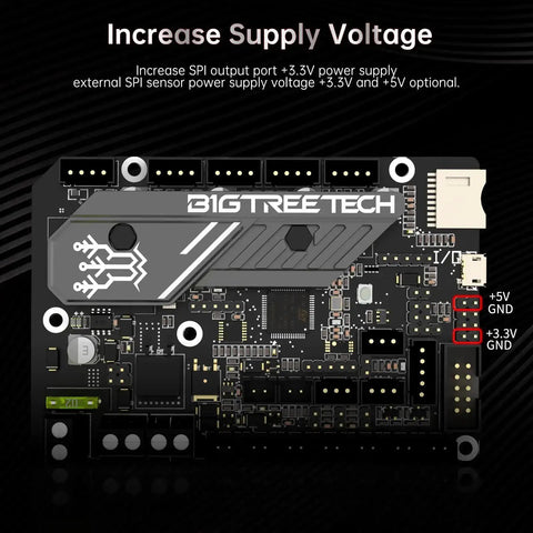 Dope SKR Mini E3 V3 Control Board With TMC2209 UART Stepper Driver showing increased supply voltage ports for Ender 3 series 3D printers