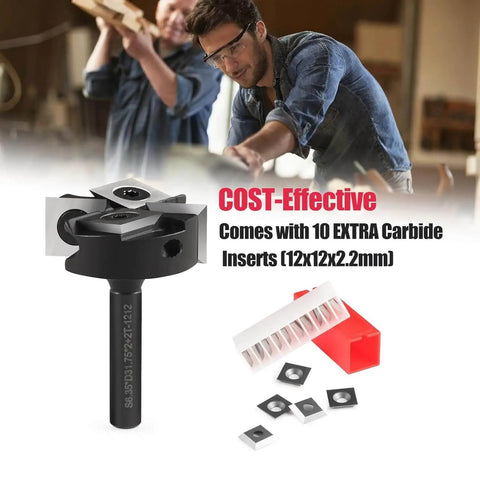 Pro Level Spoilboard Surfacing Router Bit With 1/2 Inch Shank, 1-1/2 Inch Cutting Diameter, 2 Plus 2 Inserts, Carbide Wood Planer Bit