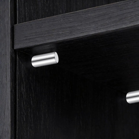 15 Pack One Quarter Inch Stainless Steel Shelf Peg Pins With Chamfered Ends For Easy Insertion in a black cabinet