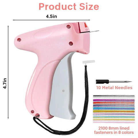 Micro Stitch Gun For Quick Clothing Fixes Handheld Sewing Tool with 10 Needles and 2100 Fasteners, 4.7x4.5in, pink design