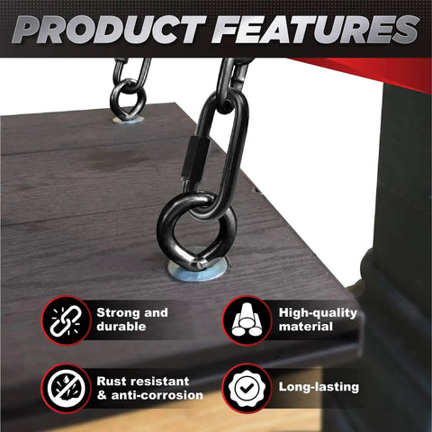 Heavy Duty Chain Quick Links 4.2 Inch 2 Pack, 2500 LBS Weight Capacity, anti rust connectors attached to wooden structure