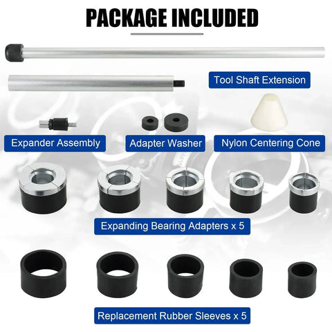 Cam Bearing Removal And Installation Tool Set For Camshaft Bearings Ranging From 1-1/8 Inch To 2-2/3 Inch components displayed.