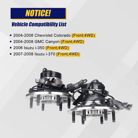Front Wheel Bearing And Hub Assembly Replacement For Chevy Colorado 2004-2008 4x4 And GMC Canyon 2004-2008 4x4 Isuzu I-350 2006-2008 4x4 And Isuzu I-370 2007-2008 4x4 With ABS 6 Lug shown side by side