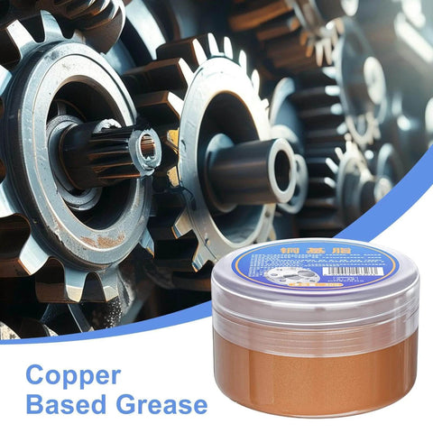 Copper Anti Seize Lubricant Grease Waterproof High Temperature Protection Professional Grade Copper Grease For Automotive And Machinery Prevent Seizing And Corrosion Smooth Threads Long Lasting 30g in jar with gear background