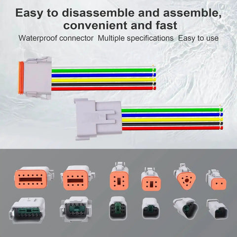 2 Pack 12 Pin Waterproof DT Connector Set with male and female wires, 16 AWG 105 C rated 600V cables, tin plated copper pins