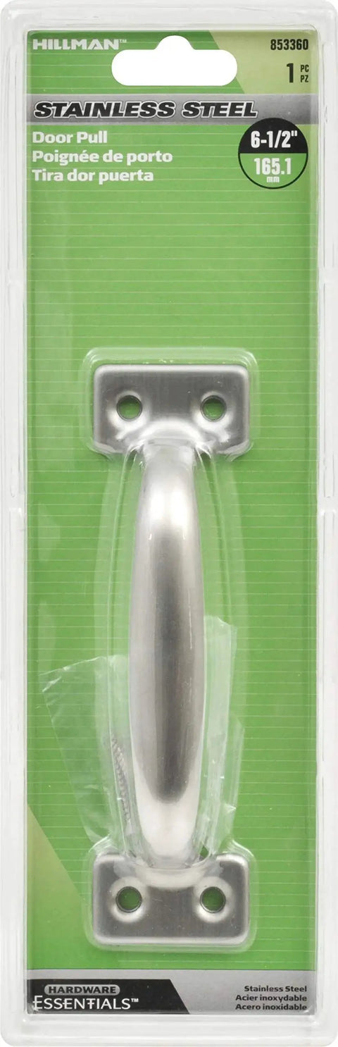 Packaging of Stainless Steel Utility Door Pull Six And One Half Inches For Warehouse And Farm Doors Sheds Easy Grip Handle