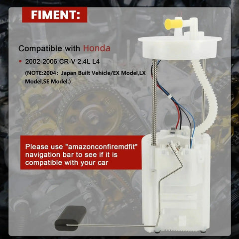 Honda CR-V 2.4L L4 Electric Fuel Pump Module Assembly Replacement For 2002 2003 2004 2005 2006 Direct Fit Replaces P76394M FG0963 Fits Your Ride And Keeps You Rolling Compatible With Japan Built 2004 EX LX SE Models, showing side view.