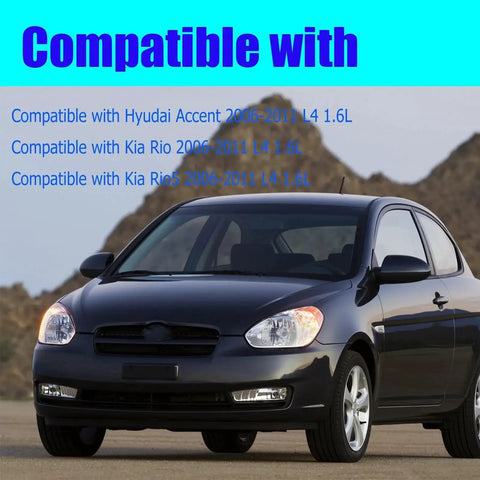 Front view of a black Hyundai Accent 2006-2011 1.6L L4, compatible with Hyundai Accent Kia Rio Rio5 Engine And Transmission Motor Mount Set Of Four 1 6L L4 Replacement OE Direct Fit A7159 9309 A7152 9308 A7136 9324 Fits 2006 To 2011 Models.