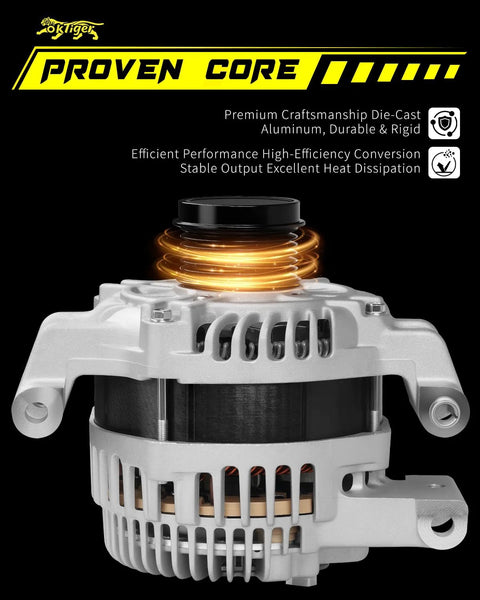 160 Amp Beefed-Up Alternator For Jeep Cherokee 2014-2019 2.4L with 6-Groove Decoupler Pulley, front view, die-cast aluminum