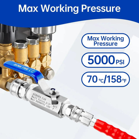 Beefed Up Three Eighths Inch Ball Valve for Power Washers With Quick Connect Pro Grade 5000 PSI Shutoff Stainless Steel Construction