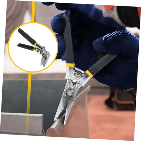 Heavy Duty Hand Seamer And Metal Bending Pliers For Standing Seam Roofing Edge Form Tool in use on metal edge