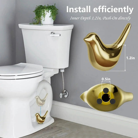 Set Of 2 Ceramic Birds Toilet Bolt Caps And 4 Universal Toilet Bolt Covers For Bathroom Decor, gloss grey finish displayed by toilet