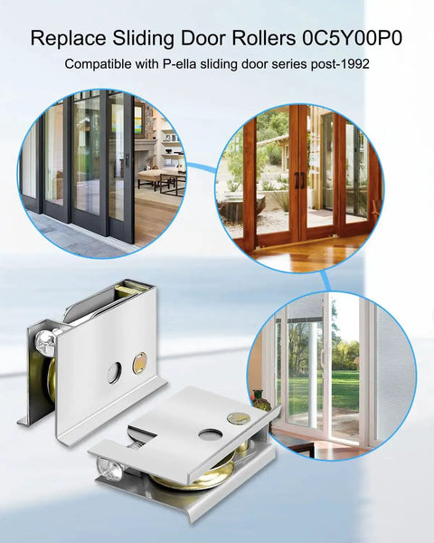 Sliding Door Roller Set For Post-1992 Sliding Patio Doors Replace 0C5Y00P0 shown with metal housing and wheels