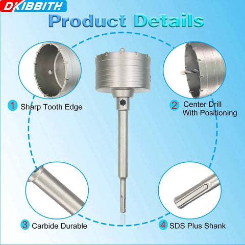 4 Inch Concrete Hole Saw Kit With SDS Plus Shank Tungsten Steel Core Bit And 2 Center Positioning Drill Bits details