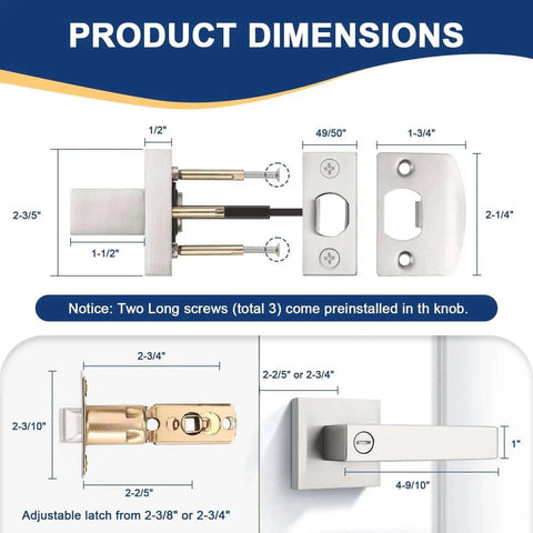 Product dimensions for Three Pack Satin Nickel Privacy Door Levers For Interior Doors Bedroom And Bathroom Handleset