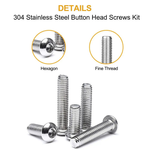Stainless Steel M3 Button Head Socket Cap Screws Bolts Nuts And Flat Washers 570 Piece Assortment Kit With 11 Lengths From 4mm To 25mm
