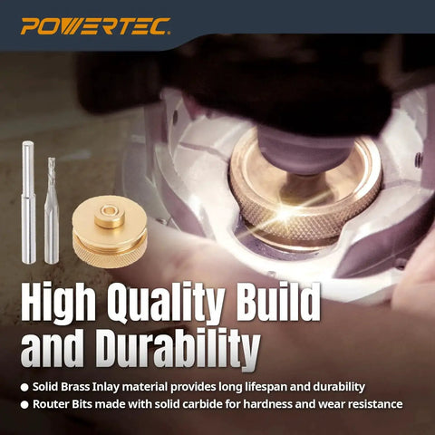 Solid Brass Inlay Kit For Woodworking With One Eighth Inch Downcut Router Bit And One Quarter Inch Shank by PowerTEC