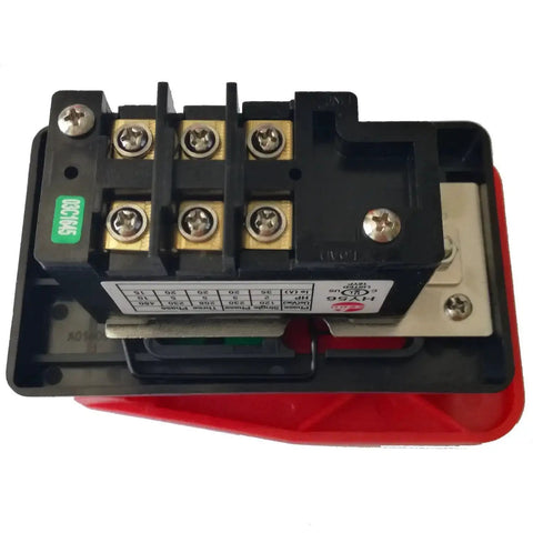 Top view of Beefy On Off Push Button Switch With Large Paddle Emergency Stop Cover Padlock Ready Lockable For 15A 220V 35A 380V Use.