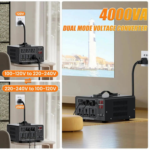 Heavy Duty 8000W Voltage Converter Transformer Plug And Play Step Up 110V Or 120V To 220V Or 240V And Step Down 220V To 110V displayed