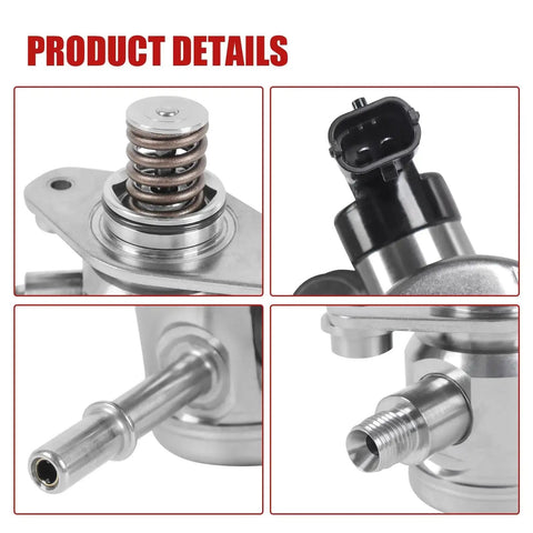 Close-up views of EP1028 Beefed Up High Pressure Fuel Pump Replacement For 2.4L L4 Engines with bolts and gasket details.