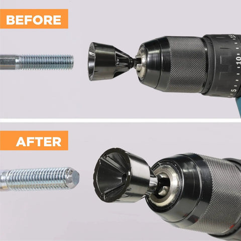 Before and after using Tungsten Carbide Deburring Tool Set With Quick Release Hex Shank For Internal And External Chamfering 4 Piece Kit.