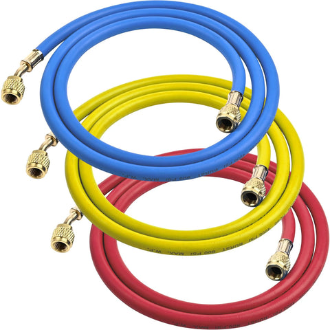 Amazon 2026 Upgrade 22985 Plus II manifold hose set, 3 hoses in blue yellow red, 72-inch long with 1/4" F fittings