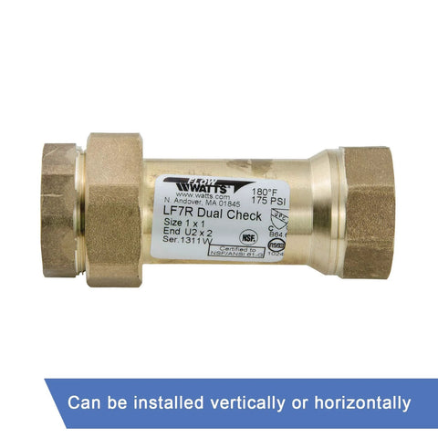 Watts LF7R dual check valve, 1 in, brass body with threaded ends