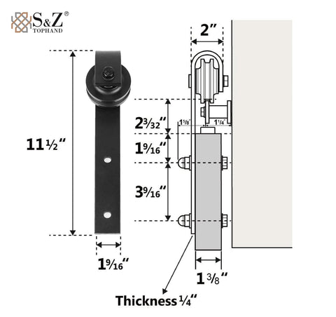 Diagram of Double Gate Sliding Barn Door Hardware Kit with 15 Foot Track and 12 Inch Door Handles, showing measurements and parts.