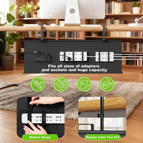 Under Desk Cable Management Tray No Drill Install, 36 Inch Fabric Cord Organizer With Clamp Or Screw Mount, for Desk Use